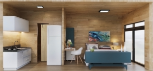 Vue intérieure de maison kit en bois exotique écologique
