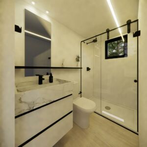 Maison bois exotique en kit - Vue salle de bain taille L