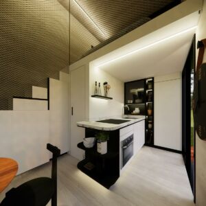 Maison bois exotique en kit - Vue cuisine et mezzanine
