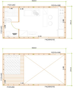 Maison bois exotique en kit - Plan taille L
