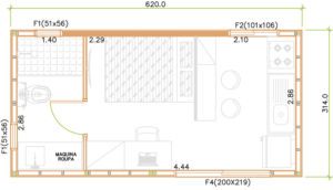 Maison bois exotique en kit - Plan taille S